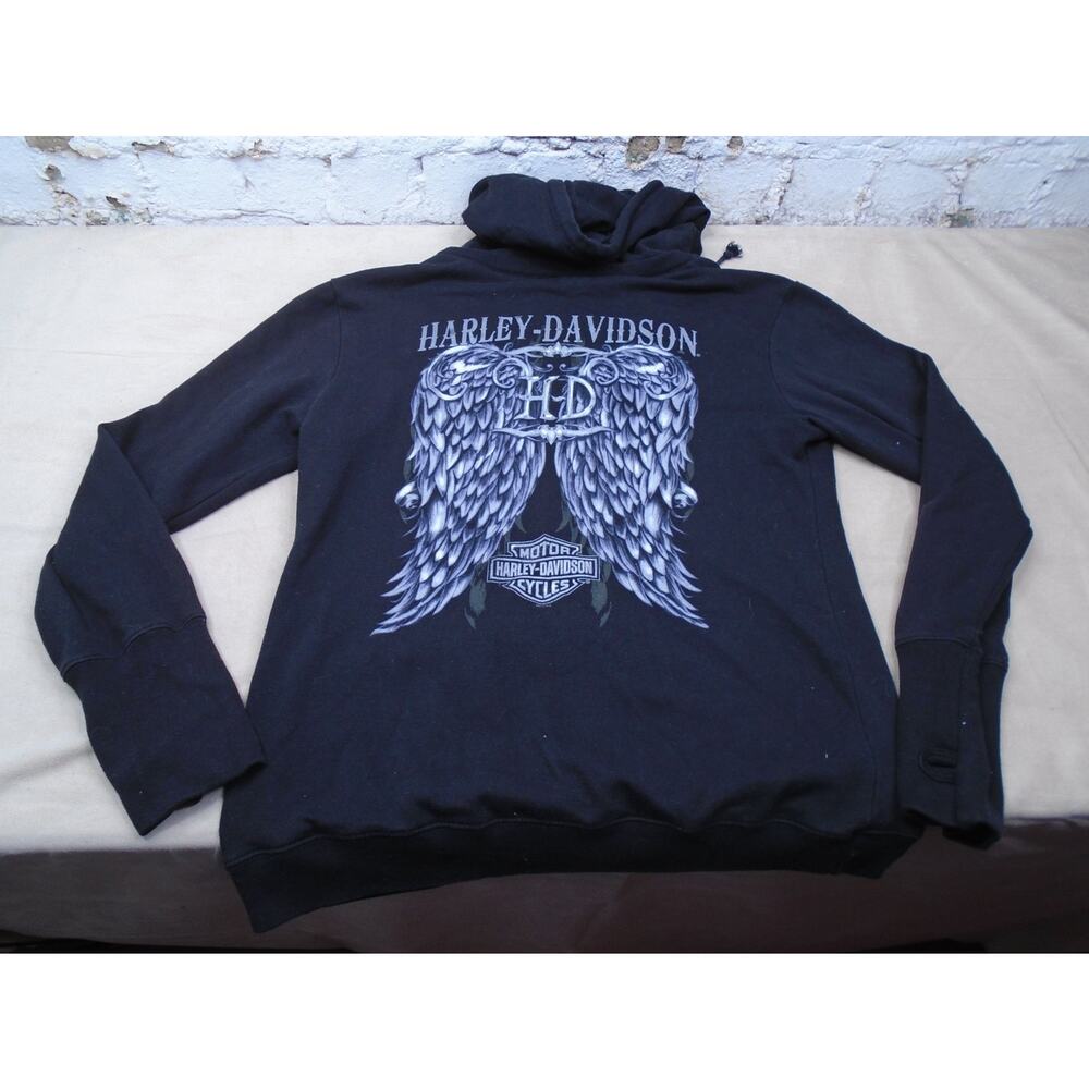 Womens Harley Davidson Hoodie Angel Wings Graphi Biker Motorcycle Black Size L